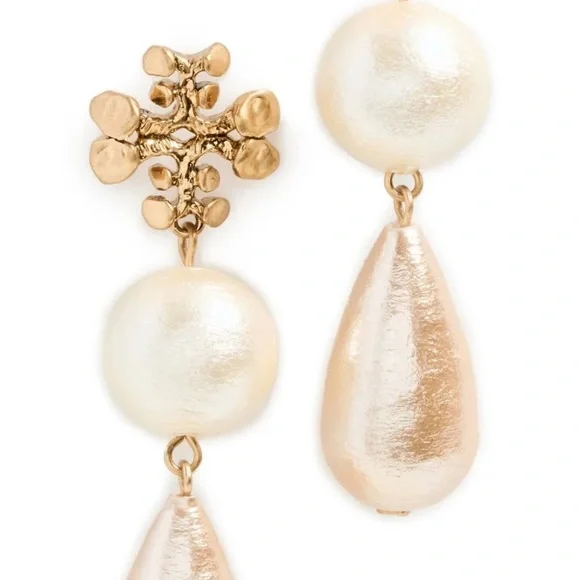 Tory Burch Brutalist Double-Drop Earrings - Antique Light Brass - Picture 4 of 6